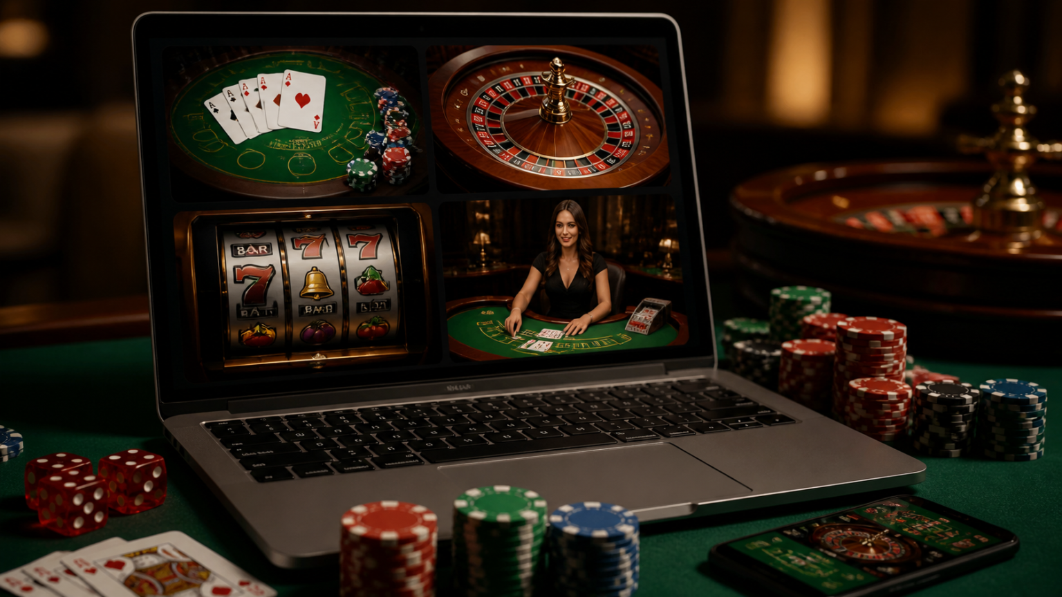 Best Online Casino Sites Singapore: What Players Should Look For Laptop showing an online casino game interface with cards and roulette