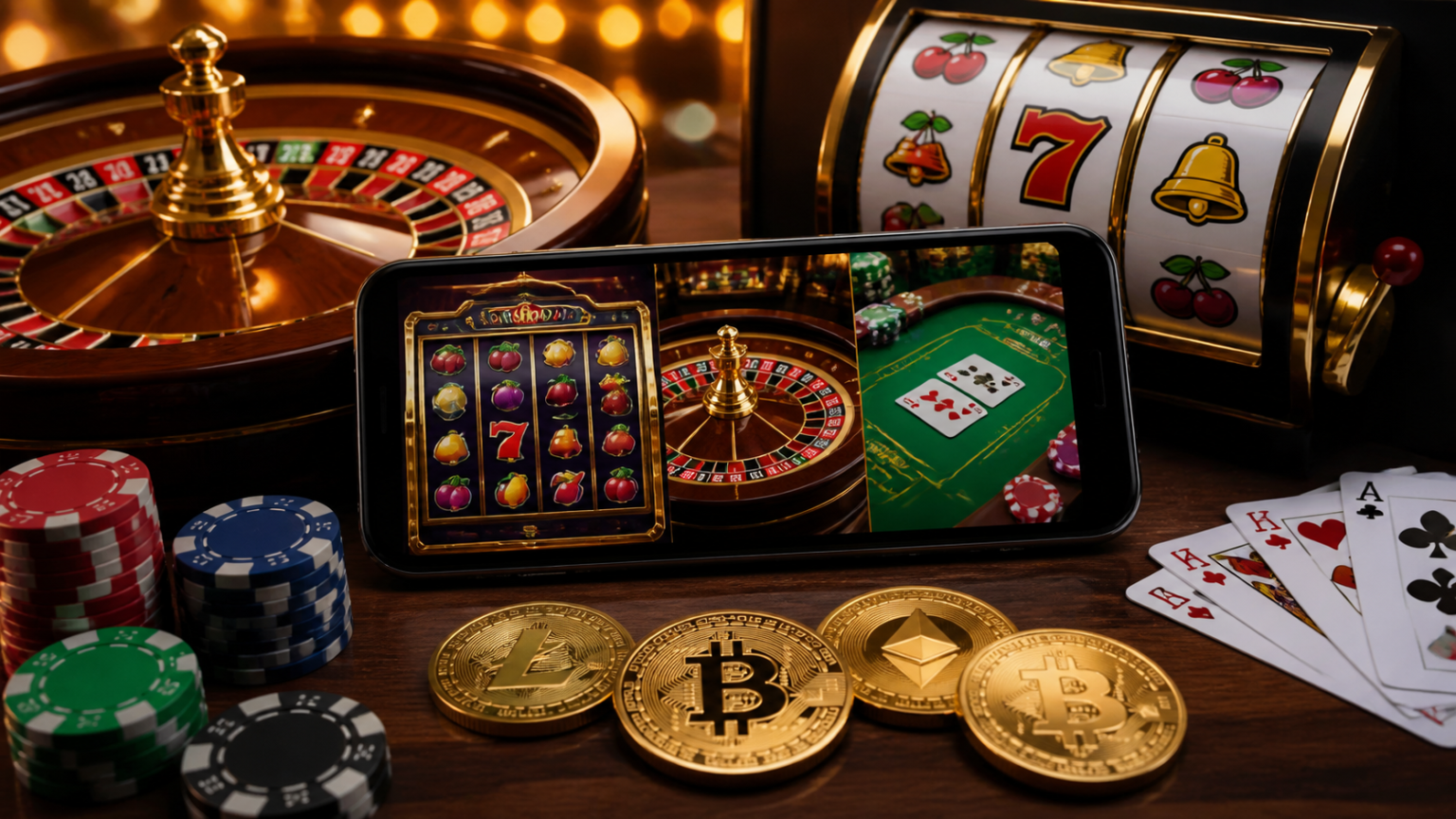 本人 確認 不要 オンライン カジノとSlots Casinosを選ぶ前に確認したい利用ガイド Crypto casino games on a phone with casino chips and digital coins