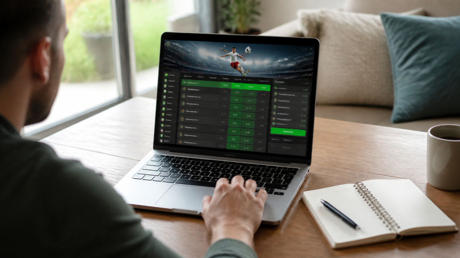 Person reviewing an online betting site on a laptop