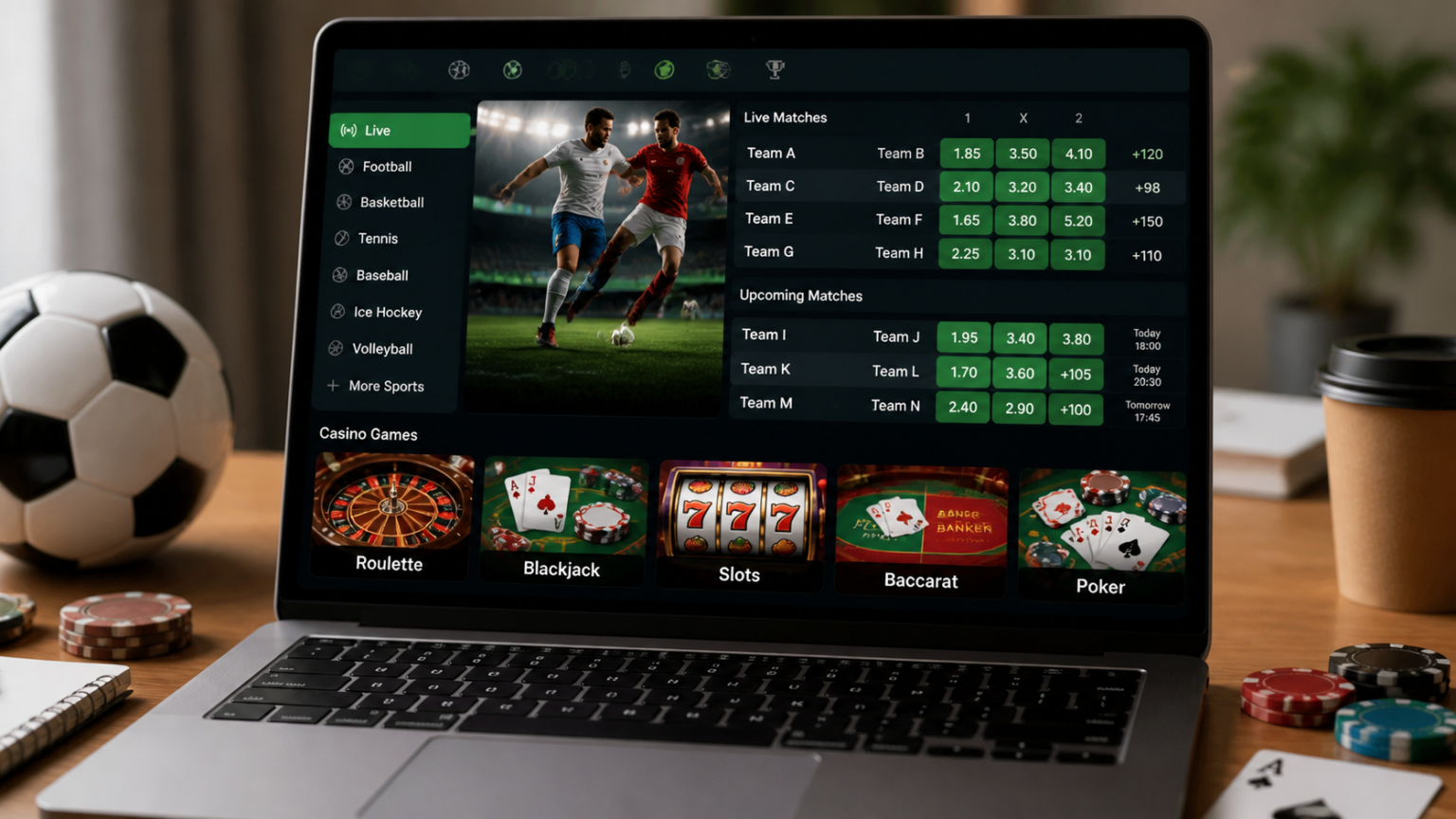 online betting sites: What Players Should Consider Laptop displaying an online betting interface with sports odds and casino game options