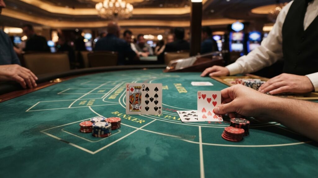 Tìm Hiểu Baccarat Trực Tuyến: Luật Chơi Và Phương Pháp Tối Ưu Bàn chơi baccarat chuyên nghiệp với bài tây và chip cược trong sòng bài