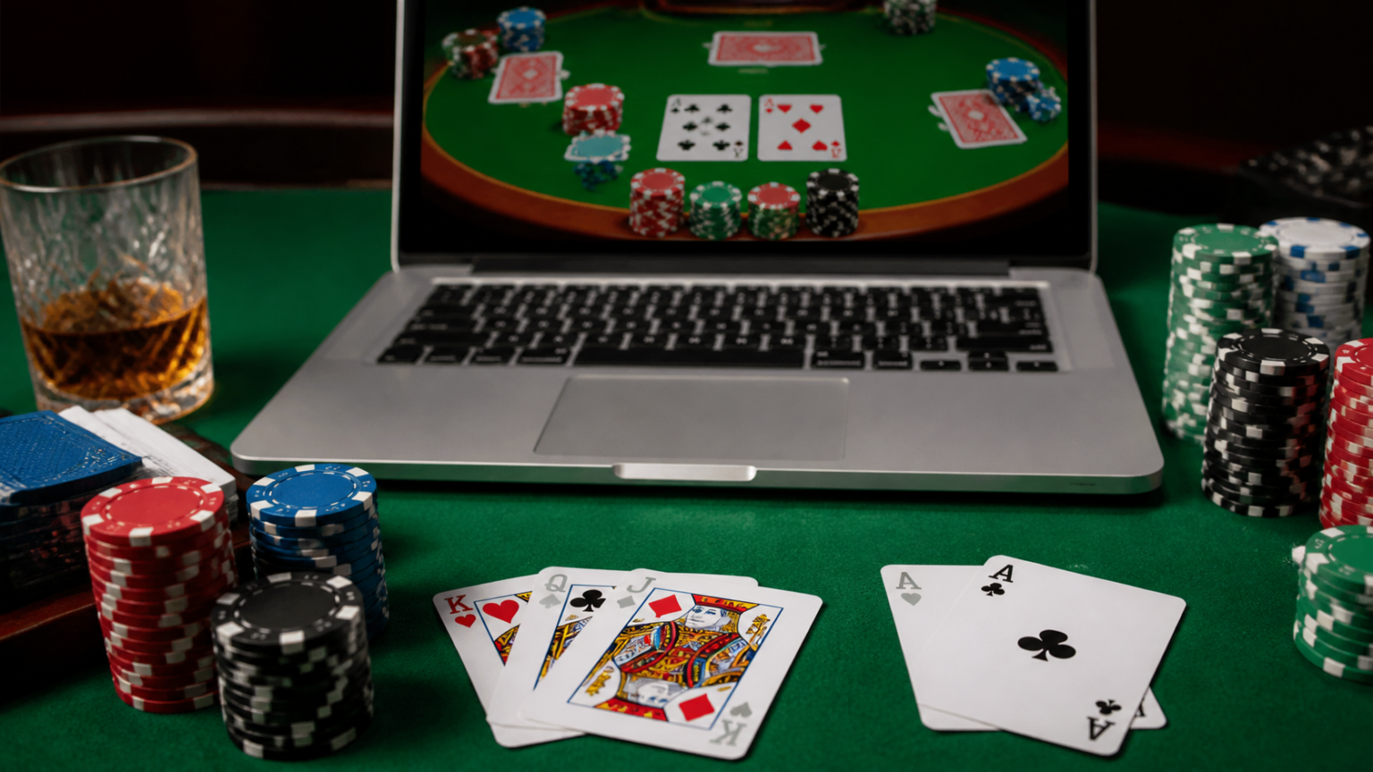 Playing แบล็คแจ็ค โป๊กเกอร์ ออนไลน์: A Practical Guide Online blackjack and poker cards on a casino table