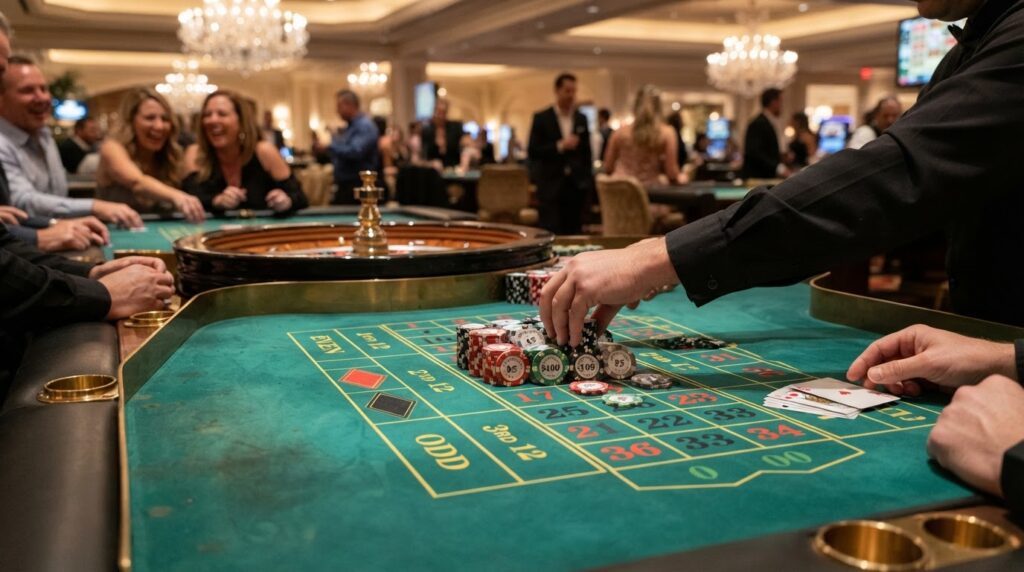 เทคนิคการเลือก พนันออนไลน์ เว็บไหนดี ให้ปลอดภัยและคุ้มค่า โต๊ะเกมคาสิโนพร้อมชิปสำหรับการเล่นเกมความบันเทิงออนไลน์